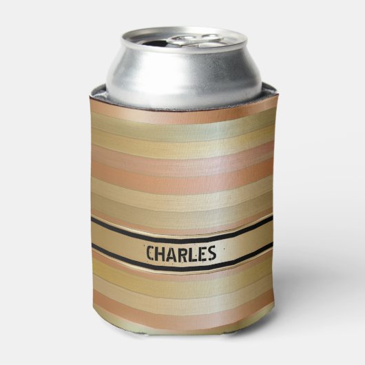 モノグラムの銅と金ゴールドストライプ 缶クーラー (缶正面)