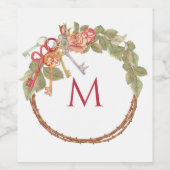 モノグラムの鍵とリース ワインラベル (シングルラベル)