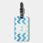 モノグラムの青いシェブロンの荷物のラベル ラゲッジタグ (正面縦)