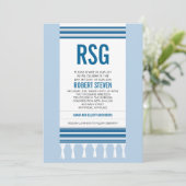 モノグラムの青いTallitのバー(ユダヤ教の)バル・ミツバー 招待状 (スタンド正面)