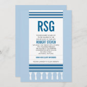 モノグラムの青いTallitのバー(ユダヤ教の)バル・ミツバー 招待状 (正面/裏面)