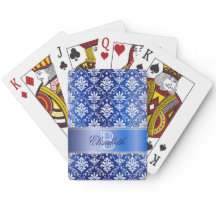 モノグラムの青および白いダマスク織