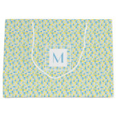 モノグラムの青および黄色の正方形の大きいギフトバッグ ラージペーパーバッグ (正面)