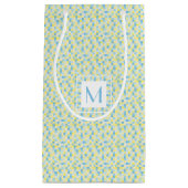 モノグラムの青および黄色の正方形の小さいギフトバッグ スモールペーパーバッグ (正面)