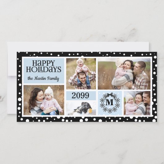 モノグラムの青と黒の雪の結晶 シーズンカード (正面)