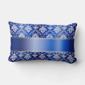 モノグラムの青のダマスク織 ランバークッション (裏面)