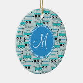 モノグラムの青はスクーター車ワゴントラックを動かします セラミックオーナメント (右)