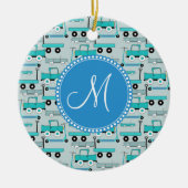 モノグラムの青はスクーター車ワゴントラックを動かします セラミックオーナメント (正面)