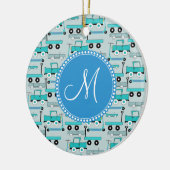 モノグラムの青はスクーター車ワゴントラックを動かします セラミックオーナメント (左)