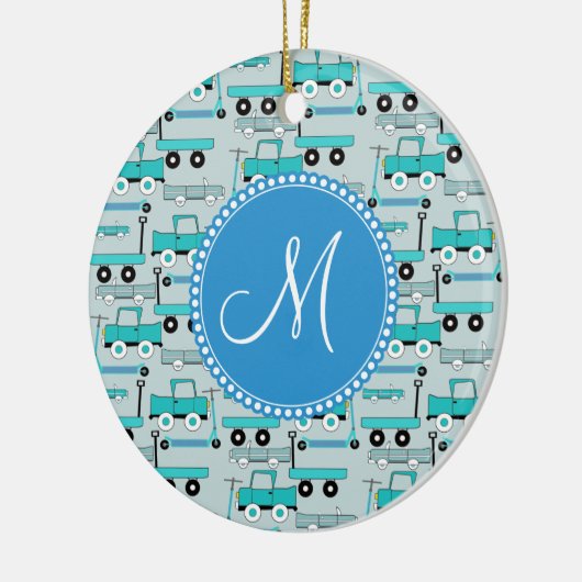 モノグラムの青はスクーター車ワゴントラックを動かします セラミックオーナメント (左)