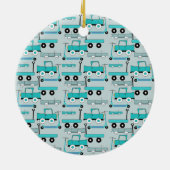 モノグラムの青はスクーター車ワゴントラックを動かします セラミックオーナメント (裏面)