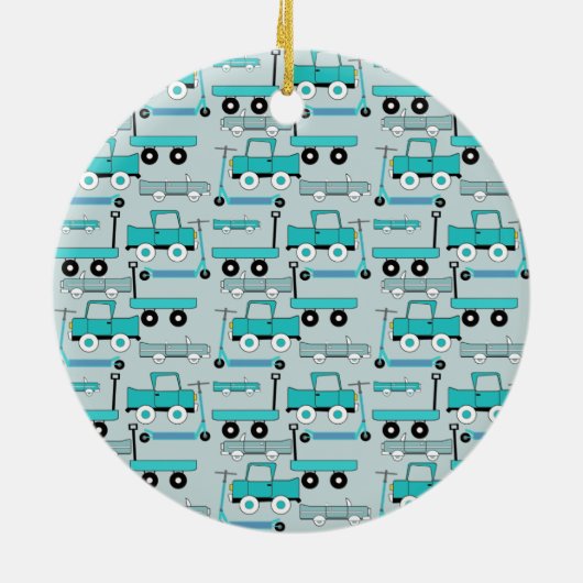 モノグラムの青はスクーター車ワゴントラックを動かします セラミックオーナメント (裏面)