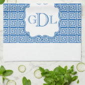 モノグラムの青及び白いギリシャ人の鍵の台所タオル キッチンタオル (折り畳み)