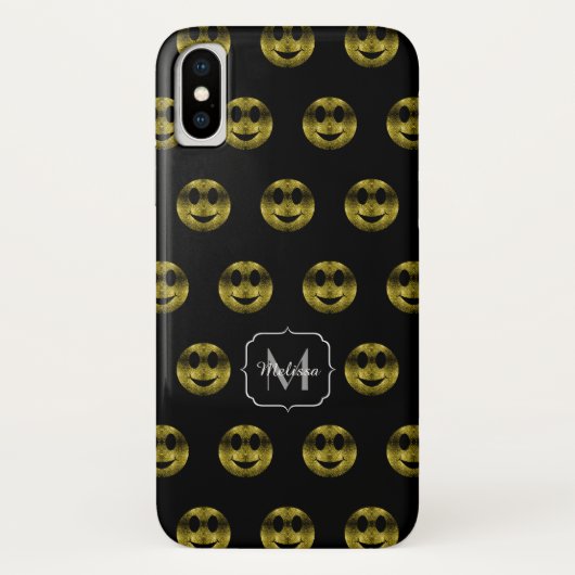 モノグラムの面白い金と黒のスマイル柄水玉模様 Case-Mate iPhoneケース (裏面)