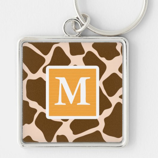 モノグラムの黄色いキリンのプリントKeychain キーホルダー (正面)