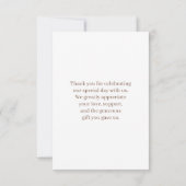 モノグラムの黄金色の葉のリース。ウェディング サンキューカード (裏面)