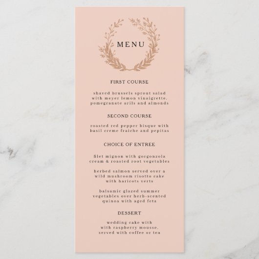 モノグラムの黄金色の葉のリース。ウェディング メニュー (正面)