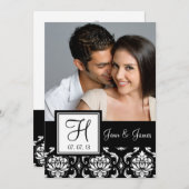 モノグラムの黒いダマスク織の写真の保存日付 セーブザデート (正面/裏面)