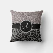 モノグラムの黒いヒョウの銀のグリッター クッション (裏面)