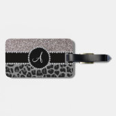 モノグラムの黒いヒョウの銀のグリッター ラゲッジタグ (裏面横)