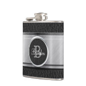 モノグラムの黒いレザールックのステンレス鋼のフラスコ フラスク (左)