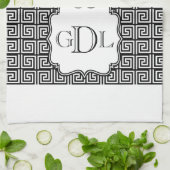 モノグラムの黒く及び白いギリシャ人の鍵の台所タオル キッチンタオル (折り畳み)