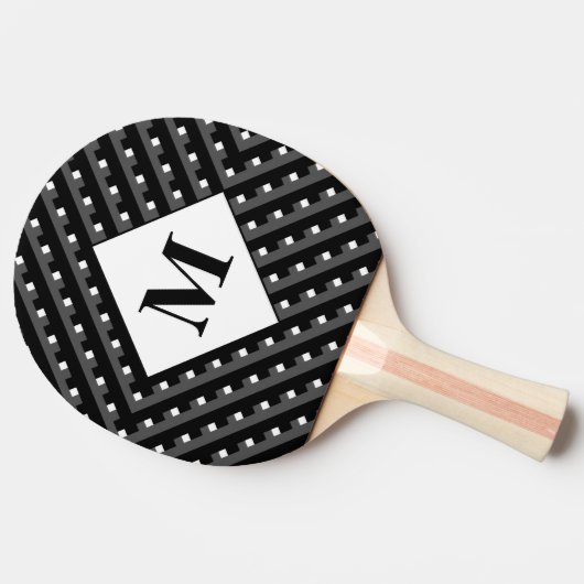 モノグラムの黒とグレーの角度付き線 卓球ラケット (横)