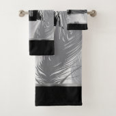 モノグラムの黒と灰色の羽毛パターン バスタオルセット (インサイチュ)