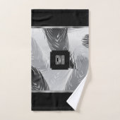 モノグラムの黒と灰色の羽毛パターン バスタオルセット (ハンドタオル)