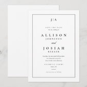 モノグラムの黒と白のクラシックな結婚式 セーブザデート (正面/裏面)