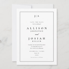 モノグラムの黒と白のクラシックな結婚式 セーブザデート