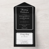 モノグラムの黒と白のクラシック・アールデコ調の結婚式 オールインワン招待状 (内側)