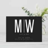 モノグラムの黒と白の大型結婚式Save the Date セーブザデート (スタンド正面)