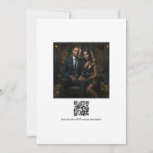 モノグラムの黒と白の結婚式の写真とQRコード 招待状 (裏面)