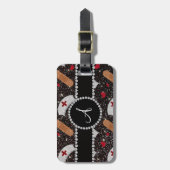 モノグラムの黒のグリッターのナースの帽子のハート ラゲッジタグ (正面縦)