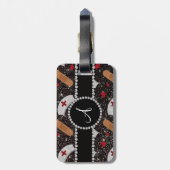 モノグラムの黒のグリッターのナースの帽子のハート ラゲッジタグ (裏面縦)