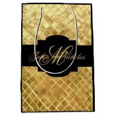 モノグラムの黒及び金ゴールド第50記念日のギフトバッグ ミディアムペーパーバッグ (正面)