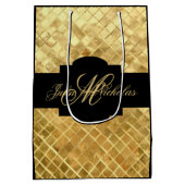 モノグラムの黒及び金ゴールド第50記念日のギフトバッグ ミディアムペーパーバッグ (裏面)