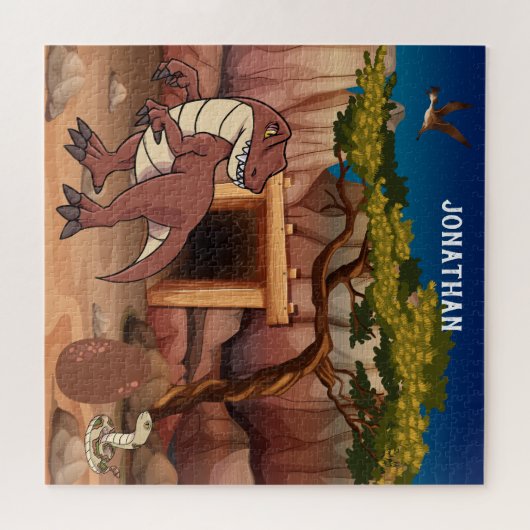 モノグラムの黒褐色の恐竜 ジグソーパズル (横)