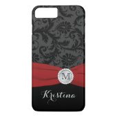 モノグラムの黒、灰色、赤いダマスク織のiPhone 7の箱 Case-Mate iPhoneケース (裏面)