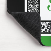 モノグラムの黒、緑、および白いダマスク織のマウスパッド マウスパッド (コーナー)