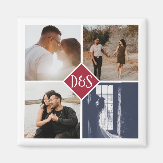 モノグラムの4フォトカスタムコラージュパーソナライズされた マグネット (正面)