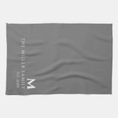 モノグラムの |ファミリ名 |グレーと白 キッチンタオル (横)