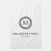 モノグラムの |ファミリ名 |白黒とグレー キッチンタオル (縦)