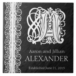 モノグラムの「黒の白いレース結婚」のタイル タイル