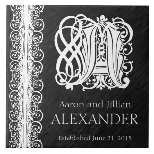 モノグラムの「黒の白いレース結婚」のタイル タイル (正面)