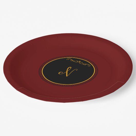 モノグラムの「N」金ゴールド色のスクリプト ペーパープレート (アングル)