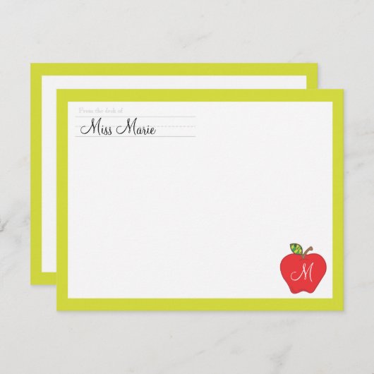 モノグラムのAppleの先生の平らなメッセージカード ノートカード (正面/裏面)