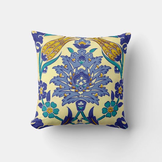 モノグラムのAzulejoの陶磁器のスタイルのヴィンテージのオーナメント クッション (正面)