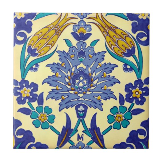 モノグラムのAzulejoの陶磁器のスタイルのヴィンテージのオーナメント タイル (正面)